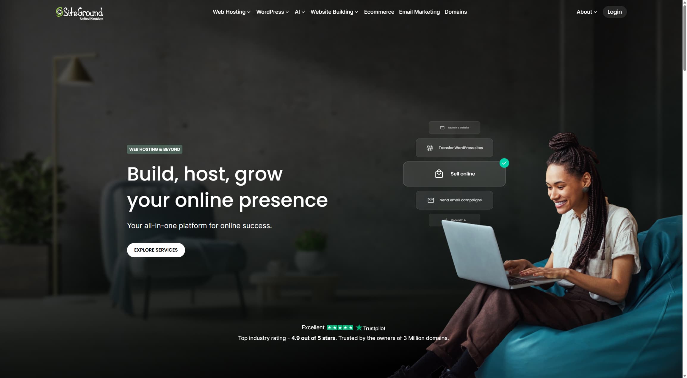 Thumbnail of SiteGround's landing page