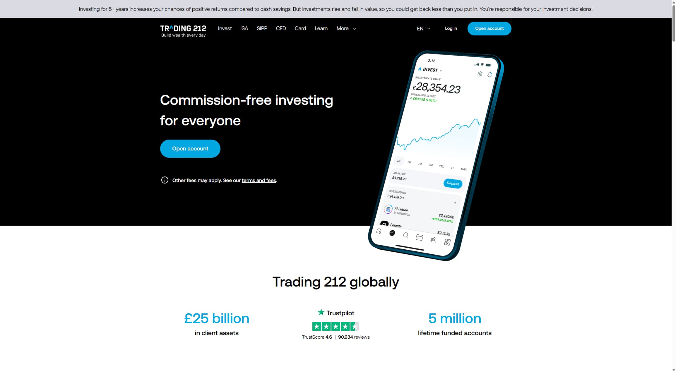 Thumbnail of Trading212's landing page